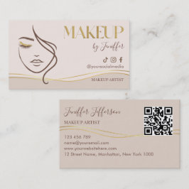 Elegant Beige & Gold Makeup Artist Bussines card Visitkort