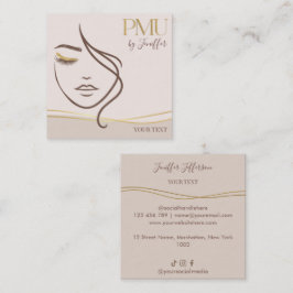 Elegant Beige & Gold PMU Affärsbrev Fyrkantigt Visitkort