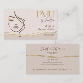 Elegant Beige & Gold PMU Affärskort Visitkort