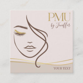 Elegant Beige & Gold PMU Business Card Fyrkantigt Visitkort
