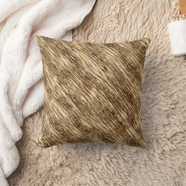 Elegant Beige Goldtone Swirling Line Dekorativ kud Kudde (Filt)