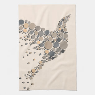 Elegant beige & grå konstnärlig fågeldesign kökshandduk
