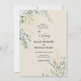 Elegant Beige Greenery Wedding Invitation Inbjudningar