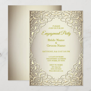 Elegant Beige Guld Decorative Förlovning Inbjudningar
