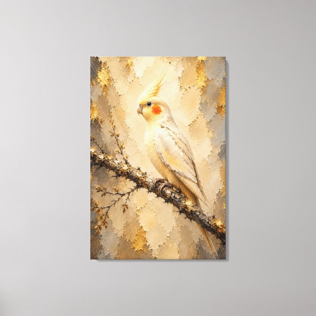 Elegant Beige Guld Kakadu Lyx Impasto Canvastryck (Framsida)