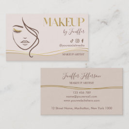 Elegant Beige & Guld Makeup Artist Affärskort Visitkort