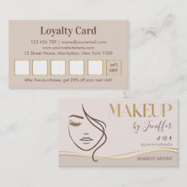 Elegant Beige & Guld Makeup Artist Loajalitet Lojalitetskort