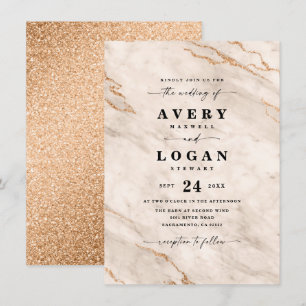 Elegant Beige & Guld Marmor & Glitter Bröllop Inbjudningar
