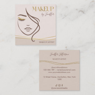 Elegant Beige & Guld Sminkör Businesskort Fyrkantigt Visitkort