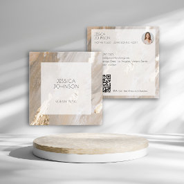 Elegant Beige Guld Vattenfärg QR Notarius Publicus Fyrkantigt Visitkort