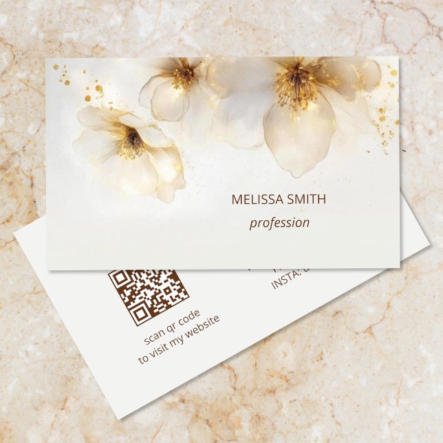 Elegant Beige Guld Watercolor Flower Visitkort (Skapare uppladdad)