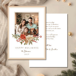 Elegant Beige Happy Holidays Poinsettia Photo Julkort