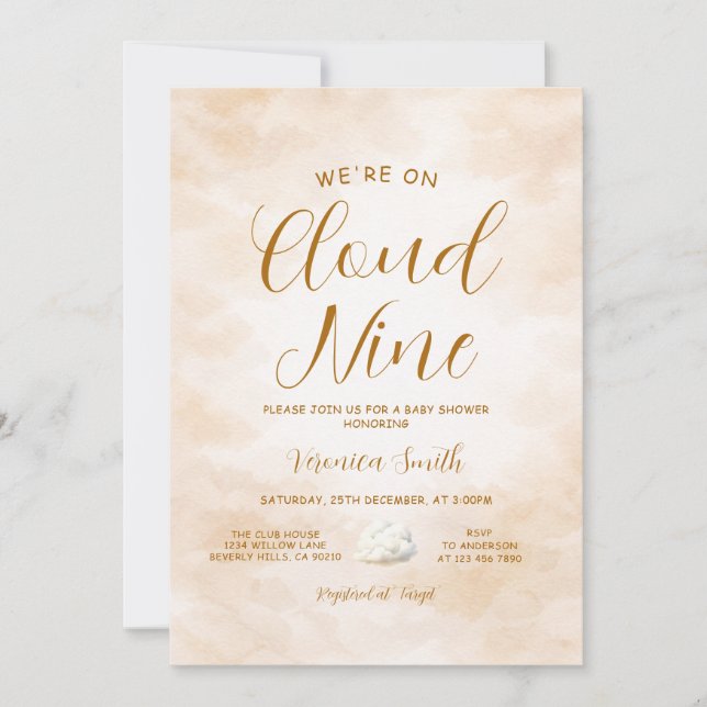 Elegant Beige Himmel Cloud Nine Baby Shower Tema Inbjudningar (Framsida)
