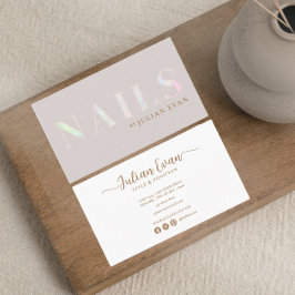 Elegant Beige HoloGrapal Opal Nagel Visitkort