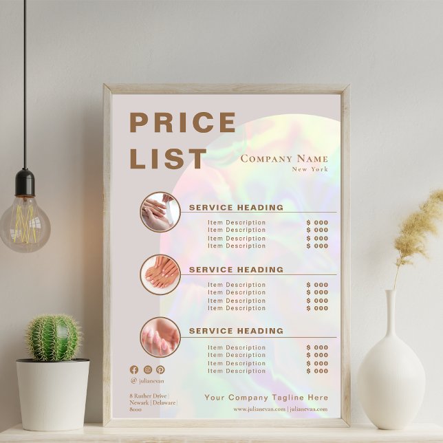 Elegant Beige HoloGraph Aura Arch Pris lista Poster (Elegant Beige Holographic Arch Price list Poster)