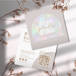 Elegant Beige Holography Beauty Fyrkantigt Visitkort