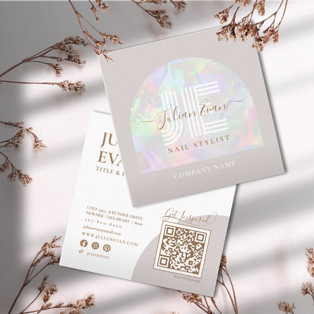 Elegant Beige Holography Beauty Fyrkantigt Visitkort (Skapare uppladdad)
