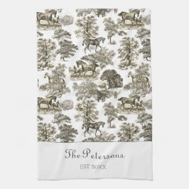 Elegant Beige Horses Toile Rustic Farmhouse Kökshandduk