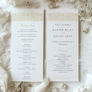 Elegant Beige Ivory Bröllop Ceremony-programkort Inbjudningar