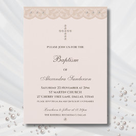 Elegant Beige Kors Dopning Kristen Dop Inbjudningar