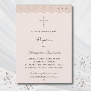 Elegant Beige Kors Dopning Kristen Dop Inbjudningar