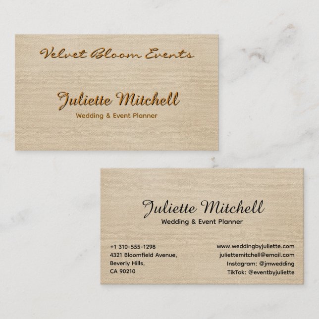 Elegant Beige Linen Event & Wedding Planner Card Visitkort (Fram/baksida)
