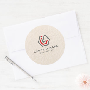 Elegant Beige Linen och ställ i logotyp Runt Klistermärke