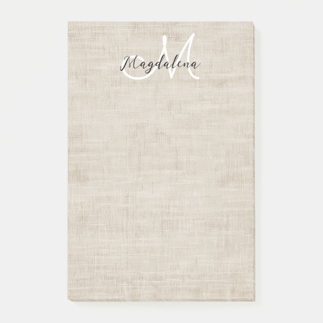 Elegant beige linen struktur post-it block (Framsida)