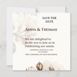 Elegant Beige Magnolia sparar datumkortet Magnetisk Inbjudningskort