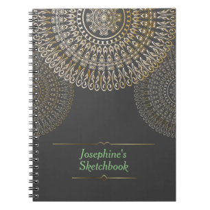 Elegant Beige Mandala Personlig Namn mörk grått Anteckningsbok