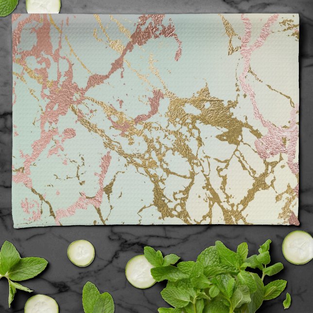 Elegant Beige Marble | Mint Sage Grönt Ro Guld Kökshandduk (Skapare uppladdad)