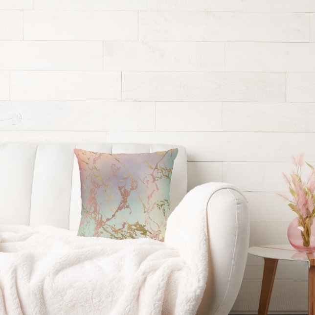 Elegant Beige Marble | Mint Sage Grönt Ro Guld Kudde (Soffa)