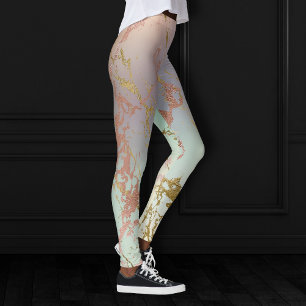 Elegant Beige Marble Mint Sage Grönt Ro Guld Leggings