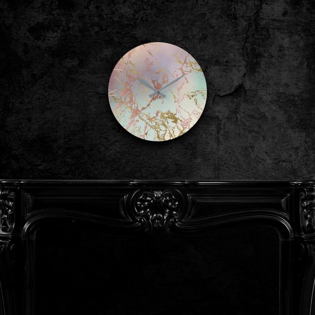 Elegant Beige Marble | Mint Sage Grönt Ro Guld Rund Klocka (Skapare uppladdad)