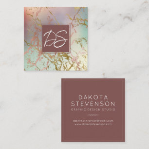 Elegant Beige Marble Monogram för försäljning oc Fyrkantigt Visitkort