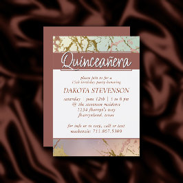 Elegant Beige Marble | Sage Ro Guld Quinceanera Inbjudningar