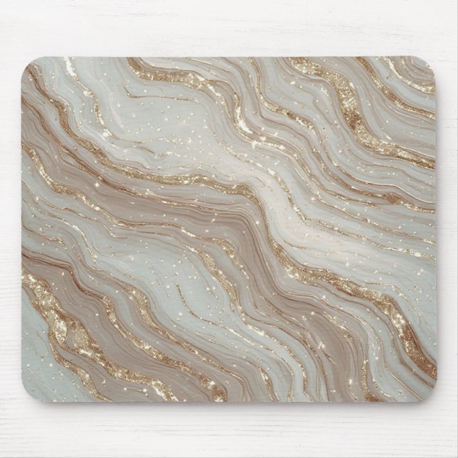 Elegant beige marmorerad bakgrund med guldglitter musmatta (Framsidan)