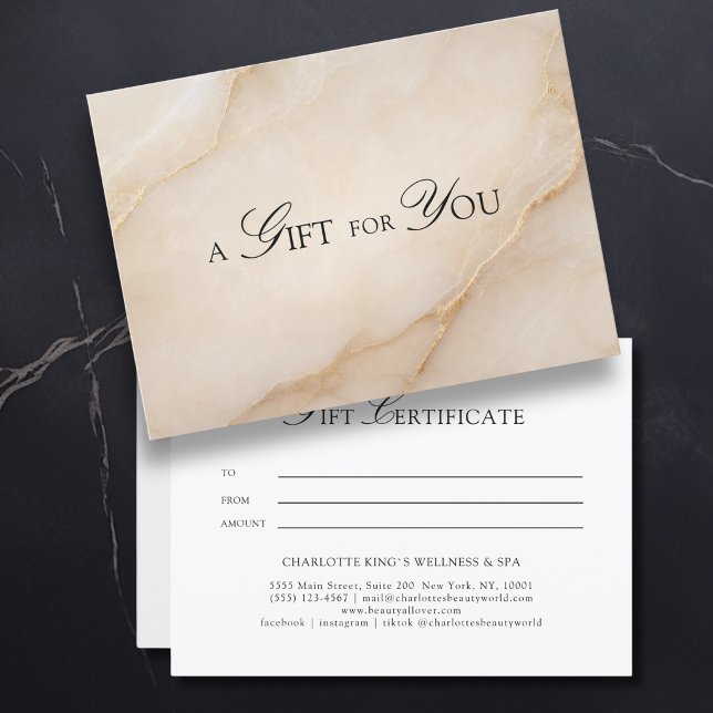 Elegant beige marmorgåvobrev (A Gift for You! Beige Gold Marble Gift Certificate)