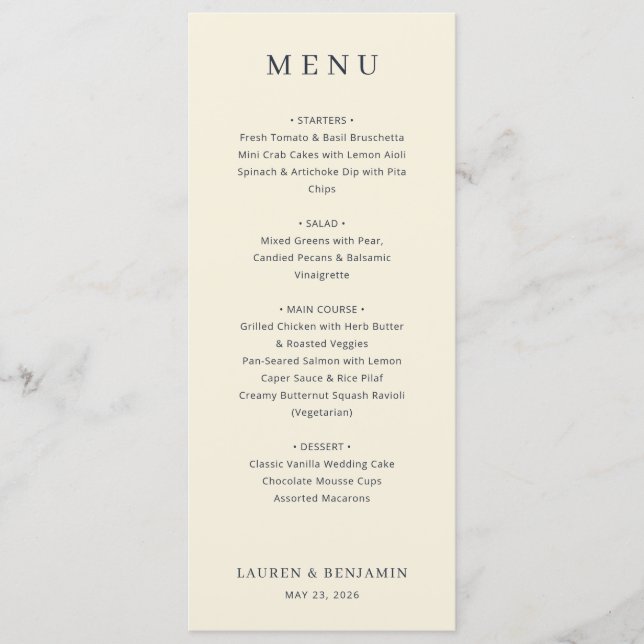 Elegant Beige Minimalist Menu Meny (Framsida)