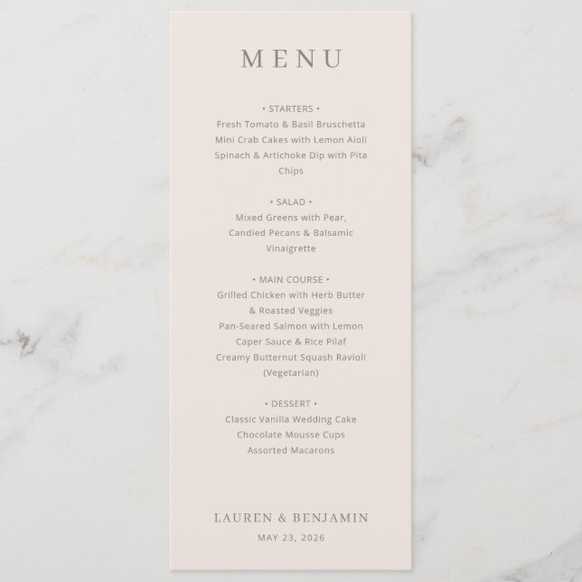 Elegant Beige Minimalist Menu Meny (Framsida)