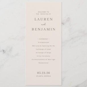 Elegant Beige Minimalistisk Bröllopsceremoni Program