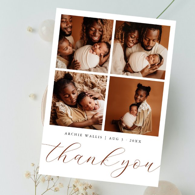 Elegant Beige Modern 4 Photo Collage Baby Shower Tack Kort (Skapare uppladdad)