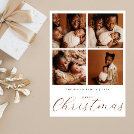Elegant Beige Modern 4 Photo Collage jul Julkort