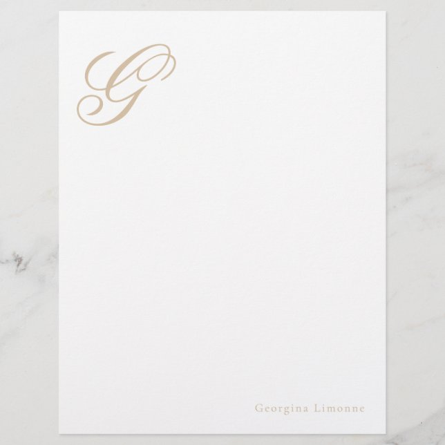Elegant Beige Monogram Brevpapper (Framsida)