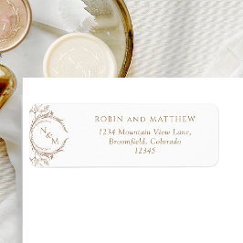 Elegant Beige Monogram Bröllop Returadress Etikett