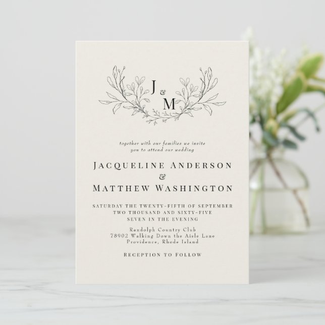 Elegant Beige Monogram Inga Föräldrar Bröllop Inbjudningar (Stående Fram)