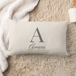 Elegant Beige Monogram Lumbarkudde