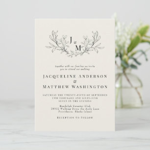 Elegant Beige Monogram No Parents Bröllop Inbjudningar