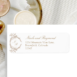 Elegant Beige Monogrammed Bröllop Returadress Etikett