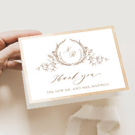 Elegant Beige Monogrammed, Watercolor Bröllop Tack Kort